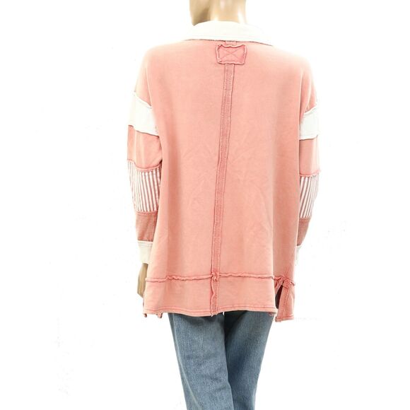 Free People We The Free Clean Prep Polo Pullover Top Oversized Striped XS 281002 - Picture 6 of 8